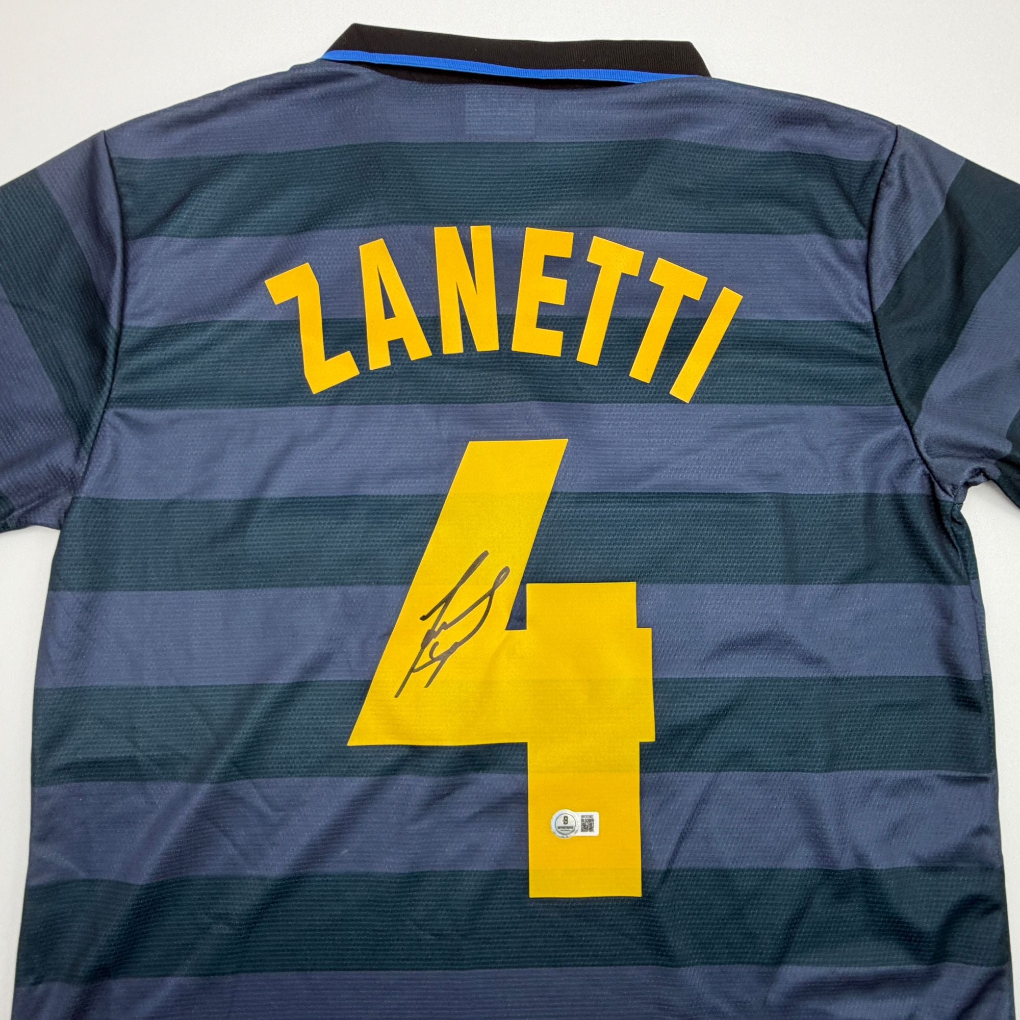 Autographed/Signed Javier Zanetti Inter Milan Navy Blue Soccer Futbol Jersey Beckett BAS COA