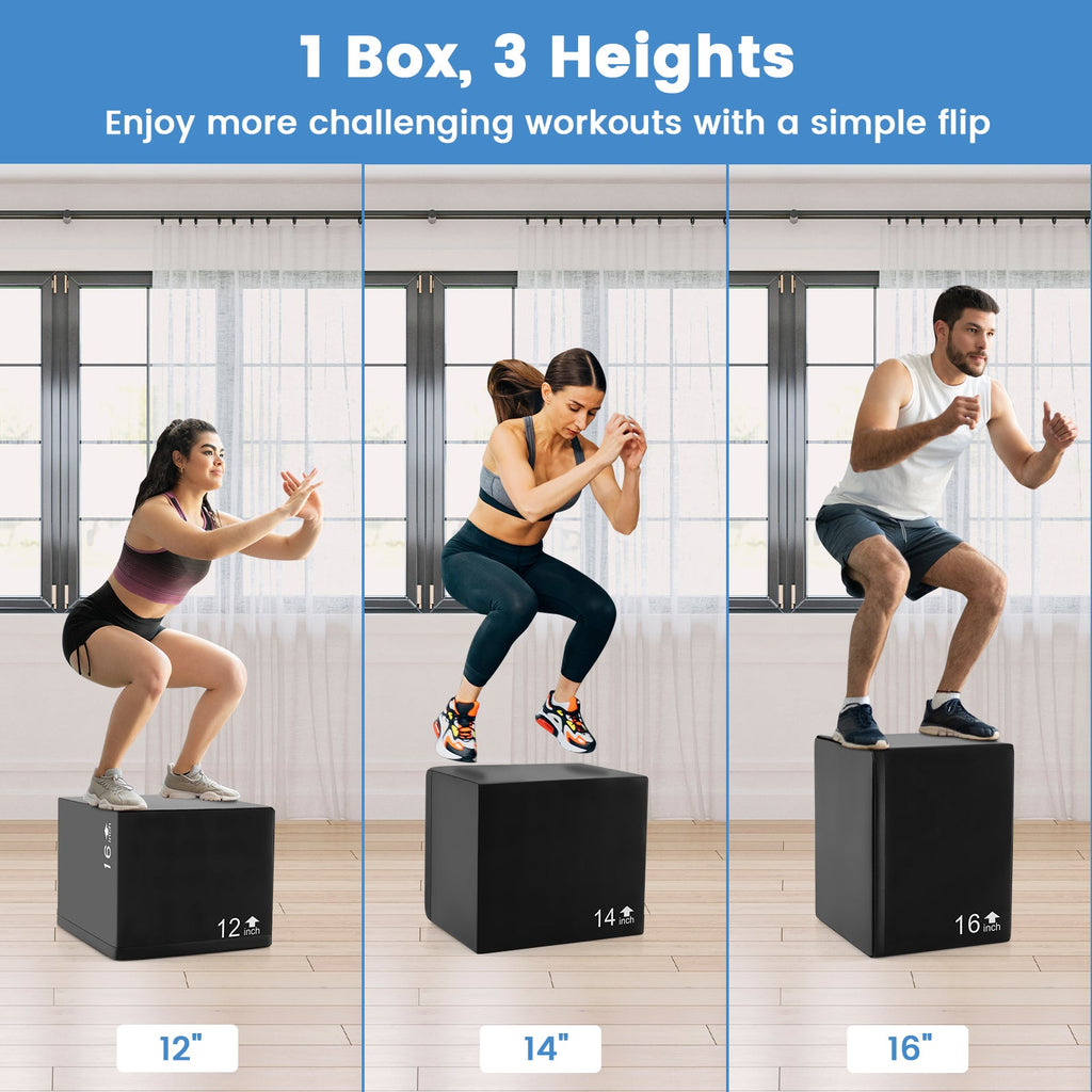 3 In 1 Foam Plyometric Box with 3 Heights and Easy-to-Clean PU Cover