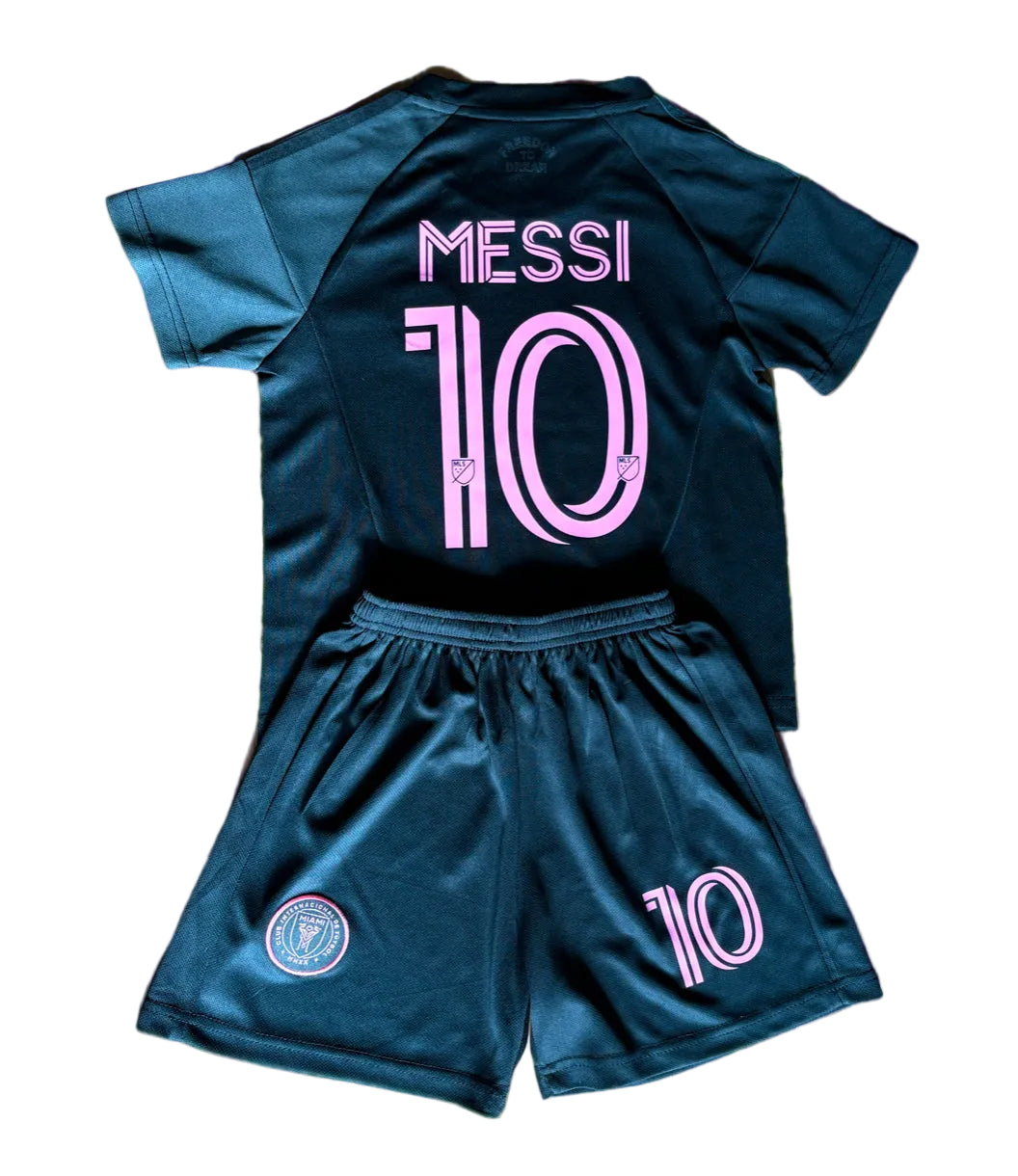 Lionel Messi Black Miami 2025 Kids Soccer Jersey Set Football