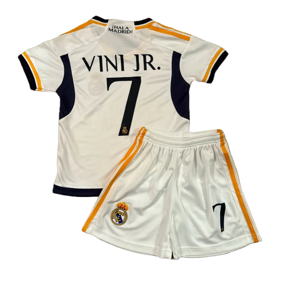Vini Jr Kids Jersey White/Gold Real Madrid Youth and Toddler Sizes