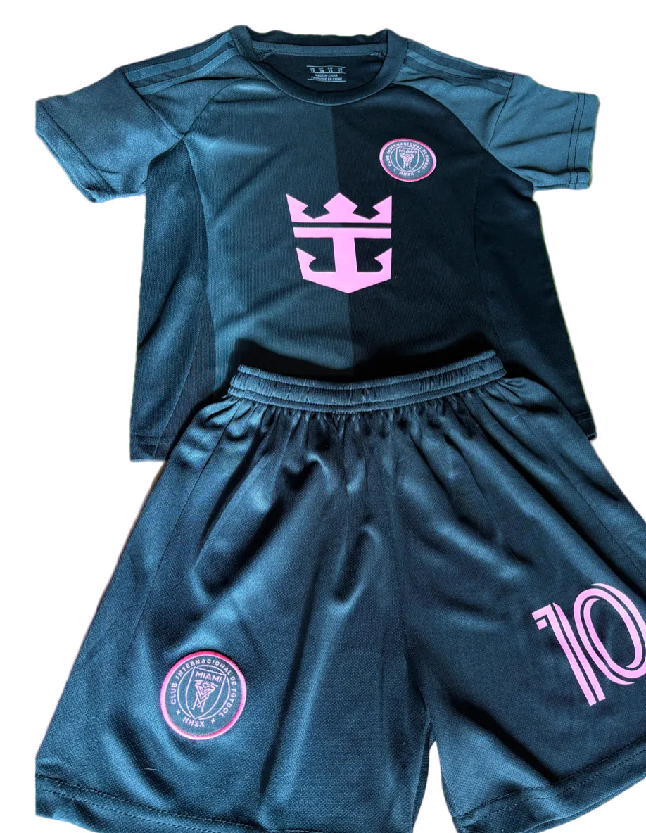 Lionel Messi Black Miami 2025 Kids Soccer Jersey Set Football