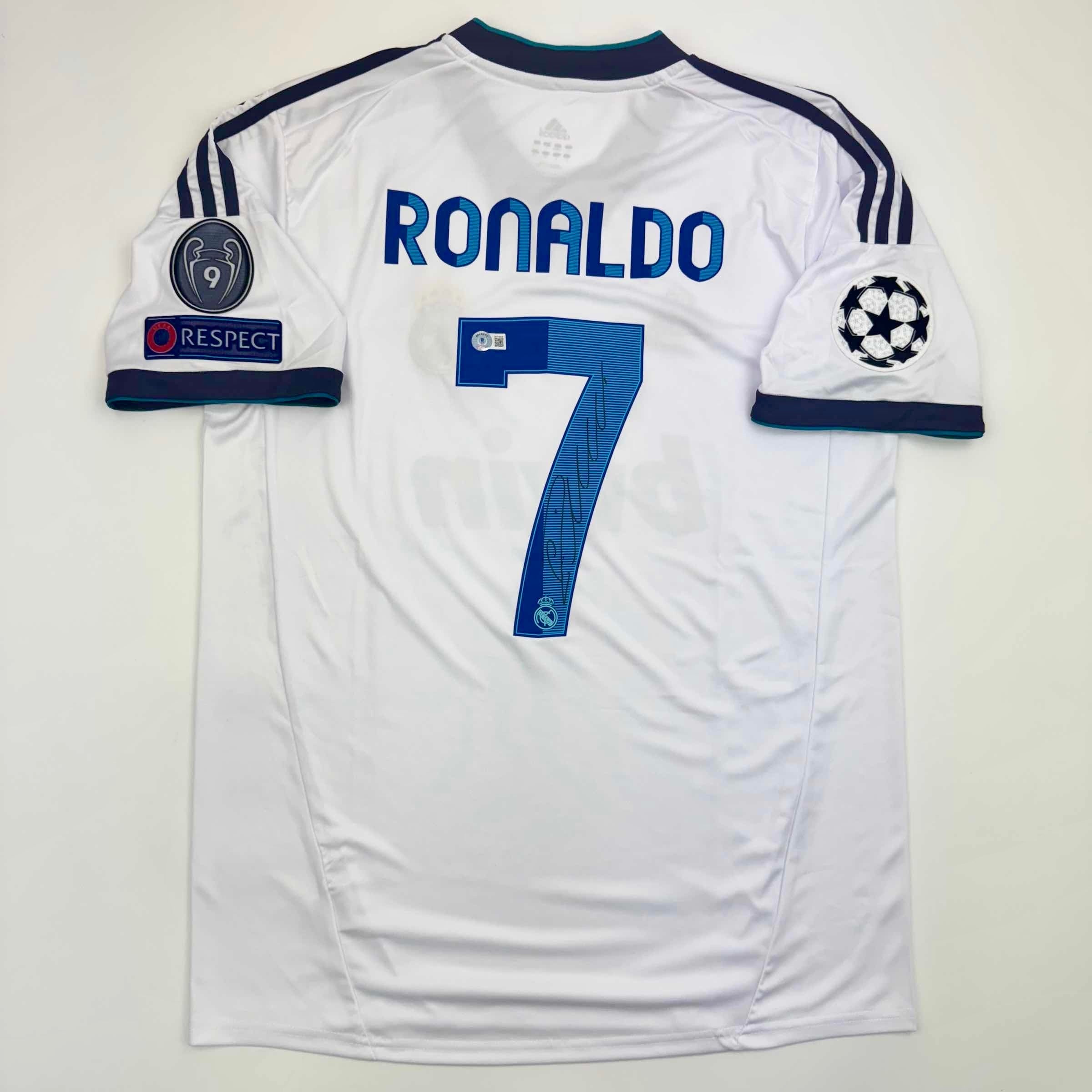 Autographed/Signed Cristiano Ronaldo Real Madrid White Soccer Jersey Beckett BAS COA