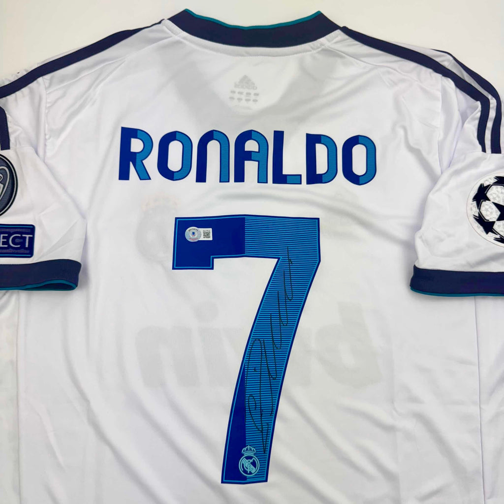 Autographed/Signed Cristiano Ronaldo Real Madrid White Soccer Jersey Beckett BAS COA