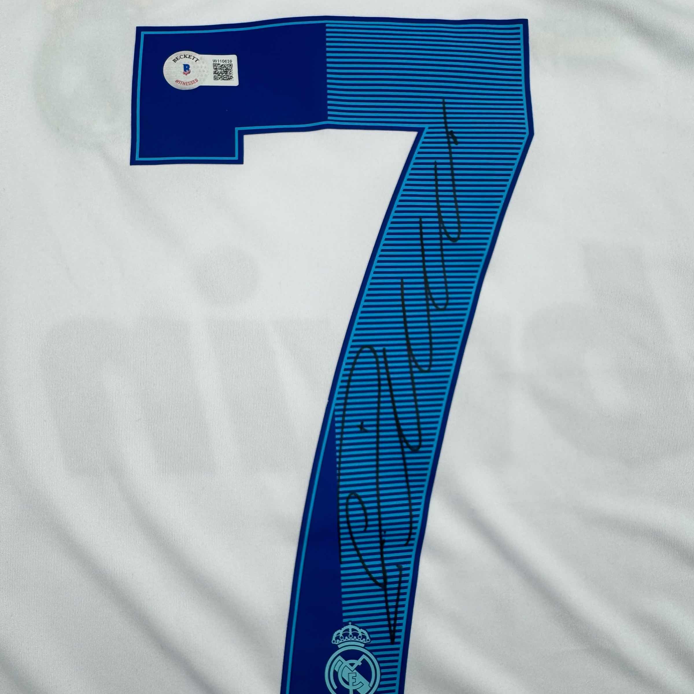 Autographed/Signed Cristiano Ronaldo Real Madrid White Soccer Jersey Beckett BAS COA