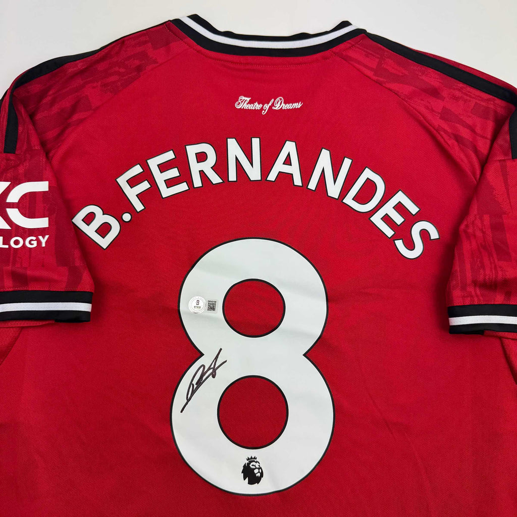 Autographed/Signed Bruno Fernandes Manchester United Red Soccer Jersey Beckett BAS COA
