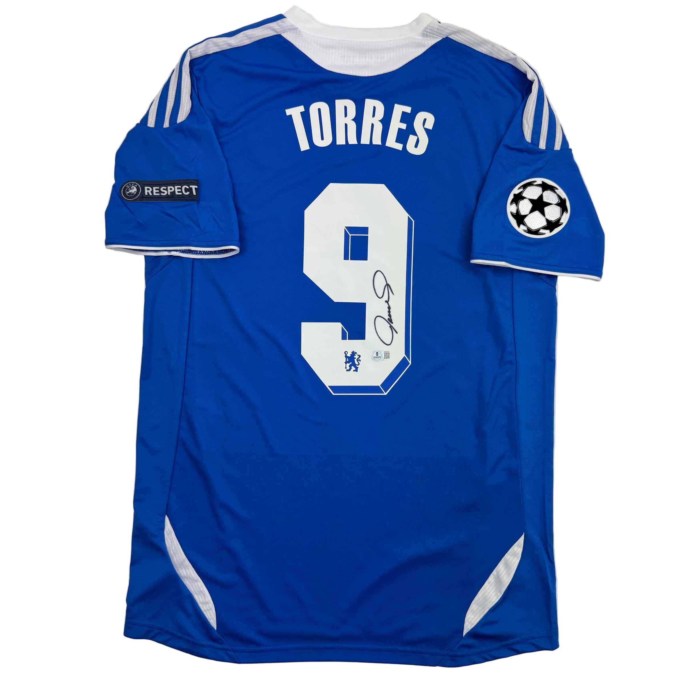 Autographed/Signed Fernando Torres Chelsea FC Blue Soccer Futbol Jersey Beckett BAS COA