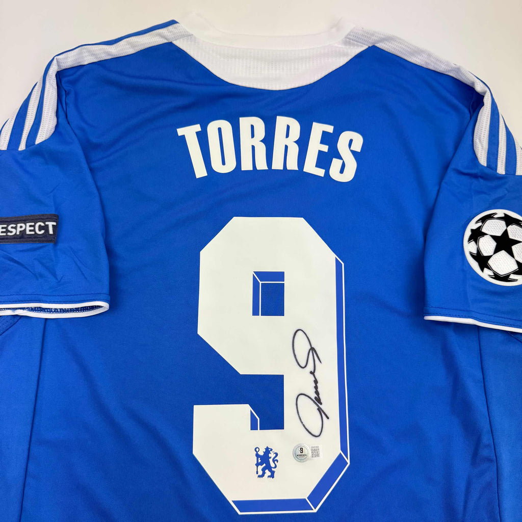 Autographed/Signed Fernando Torres Chelsea FC Blue Soccer Futbol Jersey Beckett BAS COA