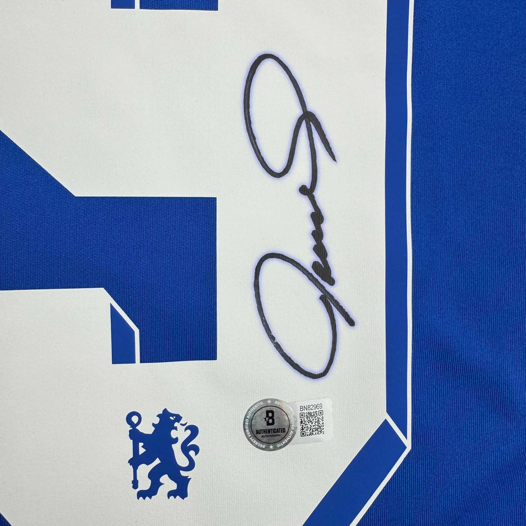Autographed/Signed Fernando Torres Chelsea FC Blue Soccer Futbol Jersey Beckett BAS COA